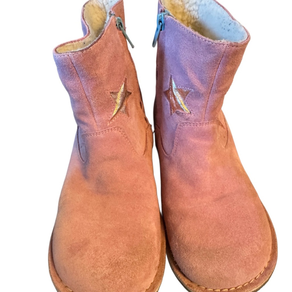 Pink Suede Ankle Boots with Star Accent